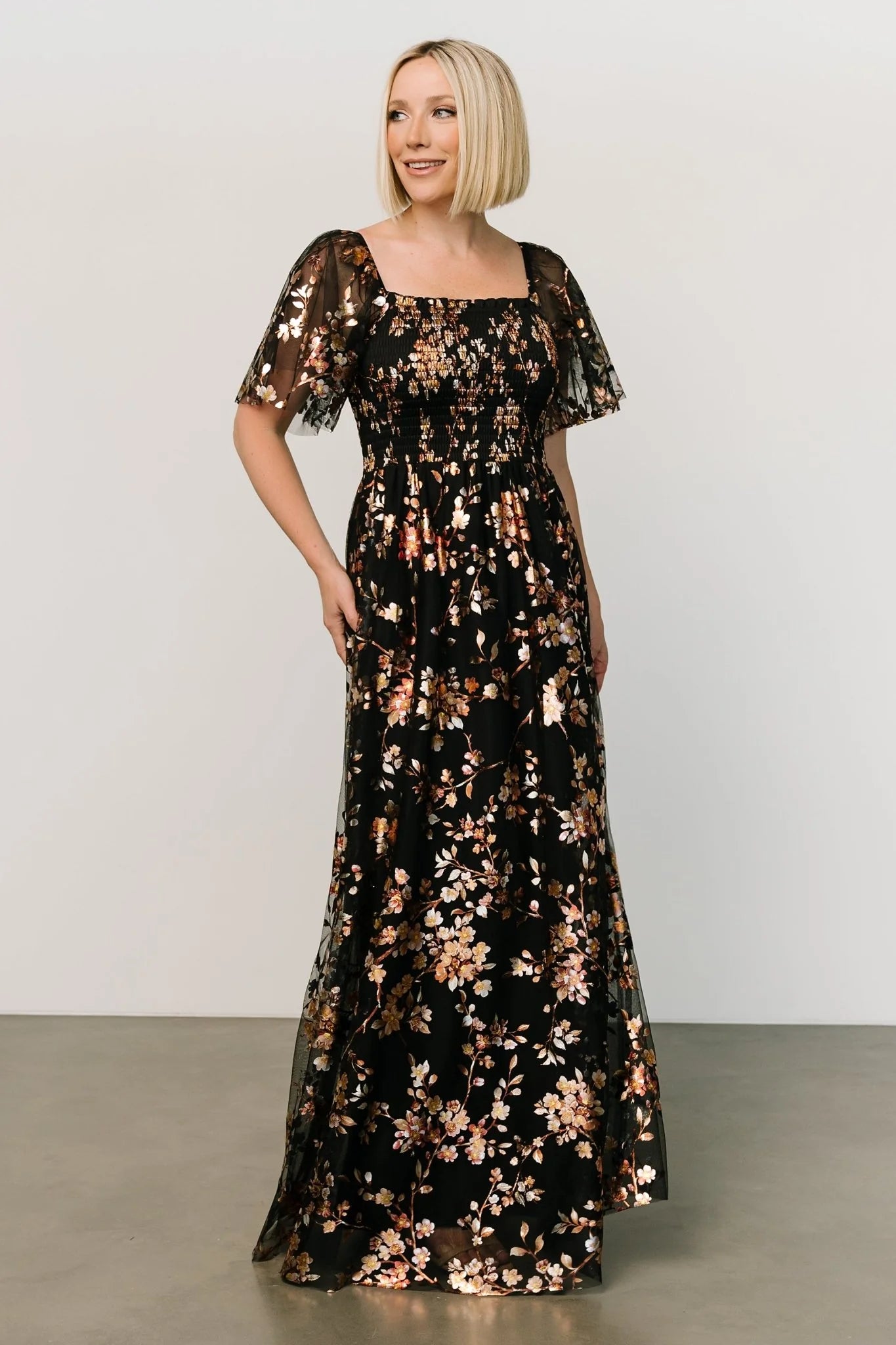 Cassandra Tulle Maxi Dress | Black Blossom