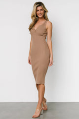 Bobbie Snap Button Midi Dress | Light Mocha