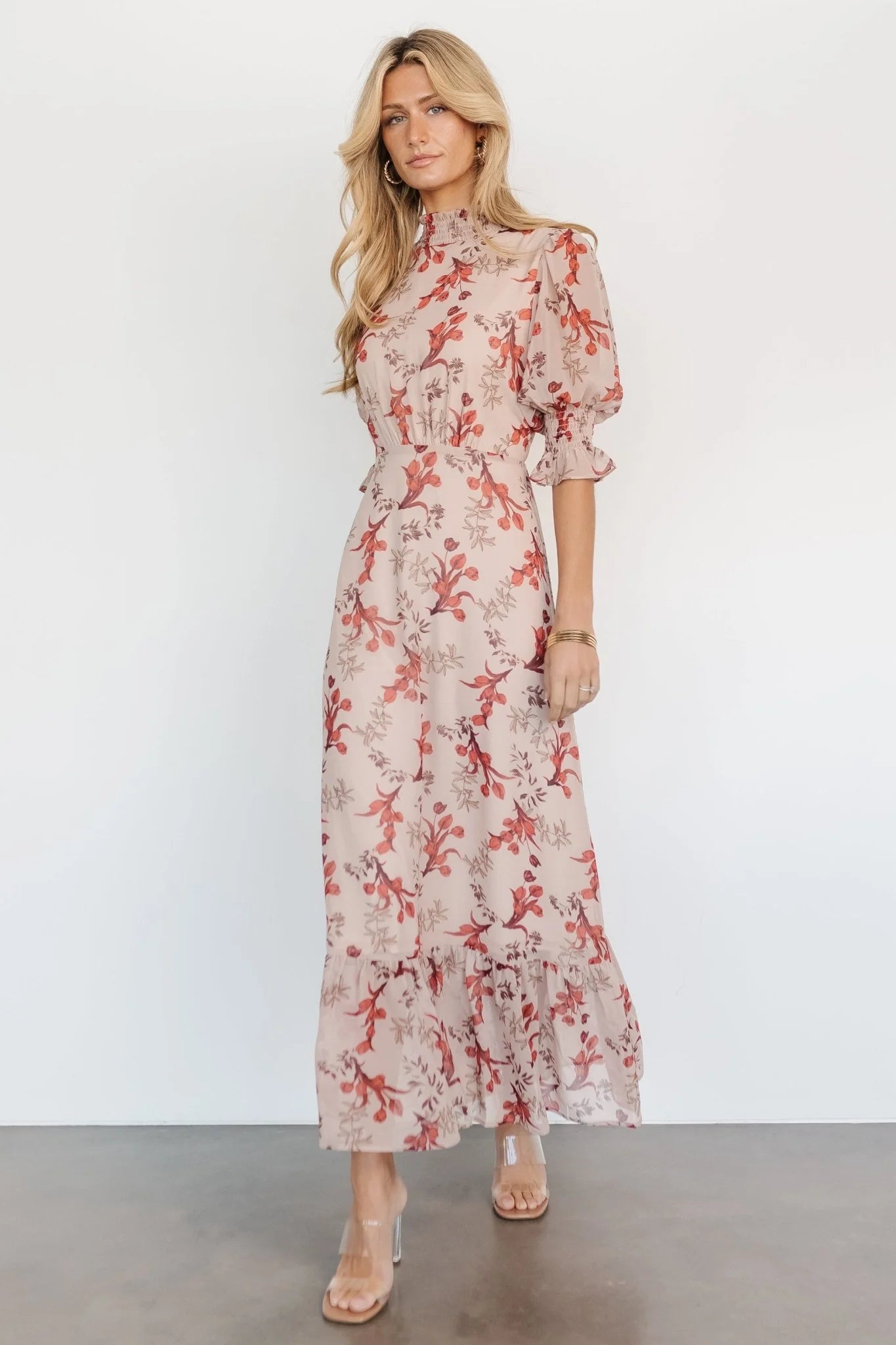 Marie Mock Neck Maxi Dress | Blush Floral