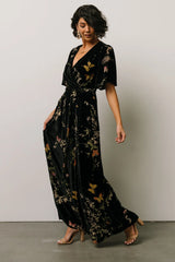 Uma Velvet Maxi Dress | Black Butterfly Print