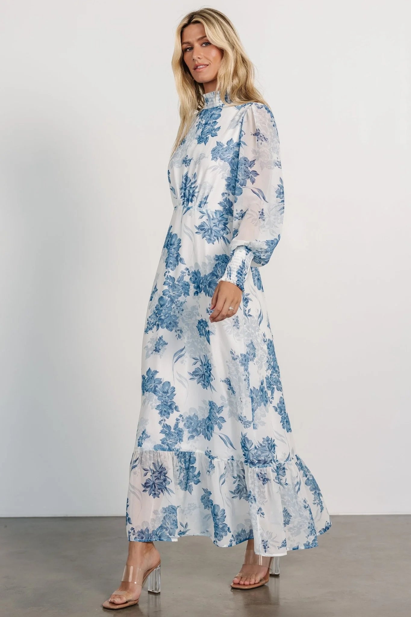 Luciana Maxi Dress | Off White + Blue