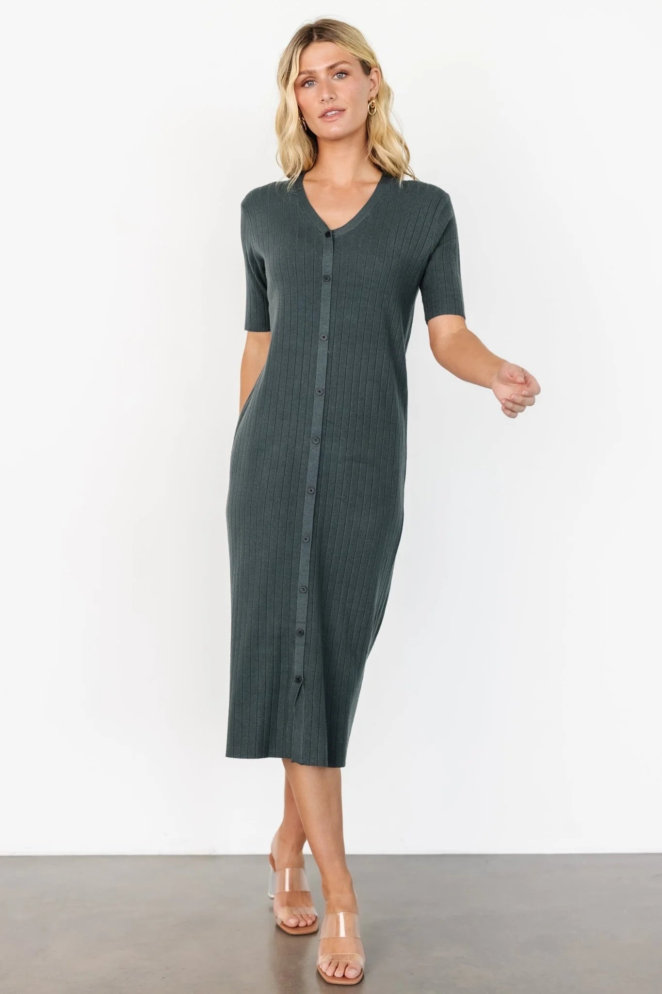Alicia Ribbed Midi Dress | Dusty Jade