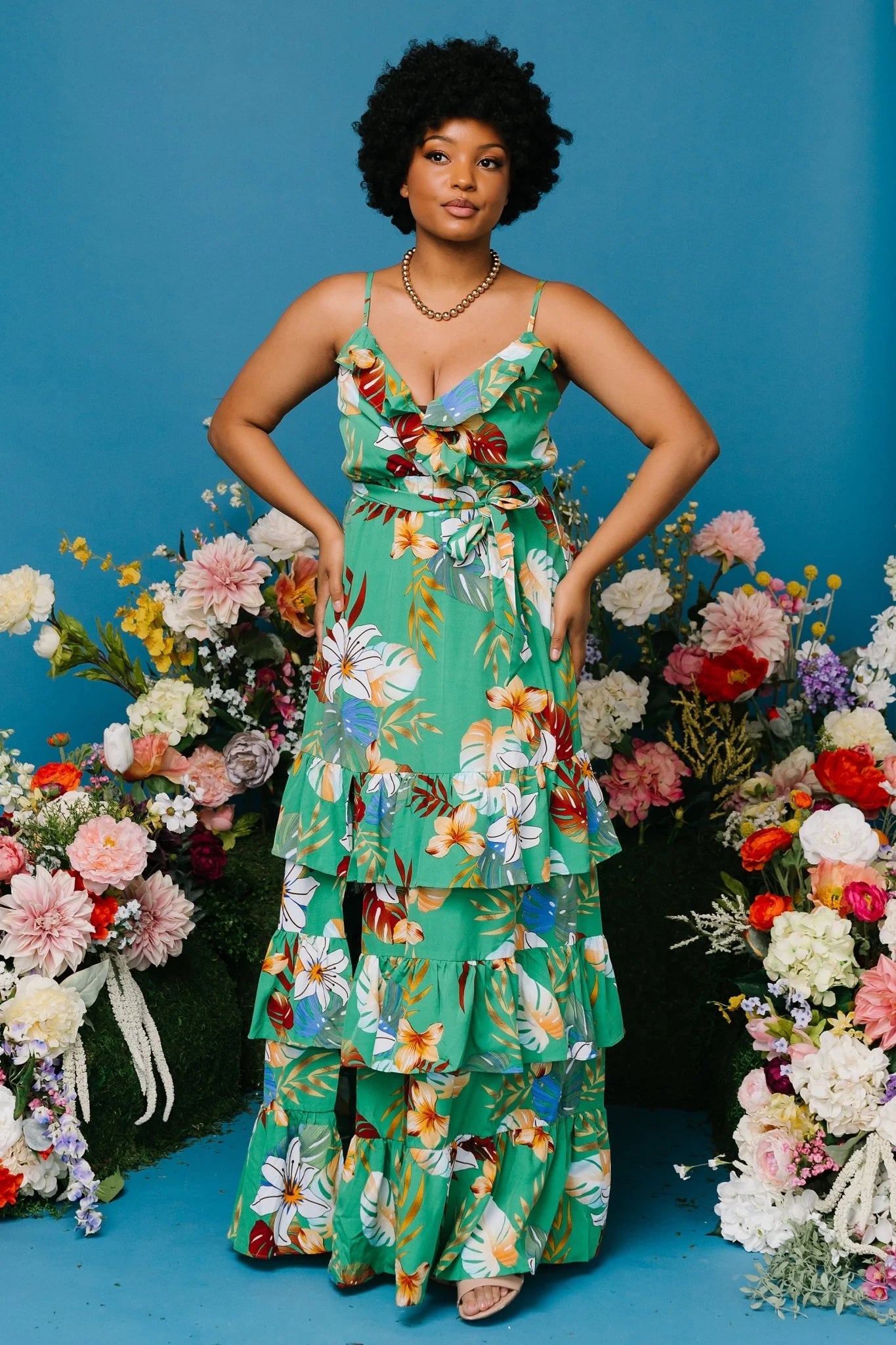 Dolores Ruffle Maxi Dress | Green Multi