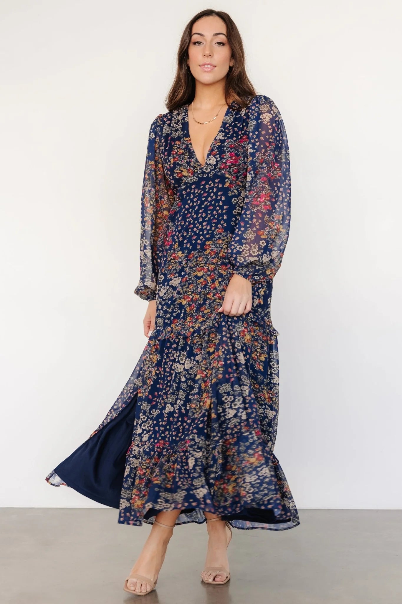 Bowman Deep V Maxi Dress | Dark Blue Multi
