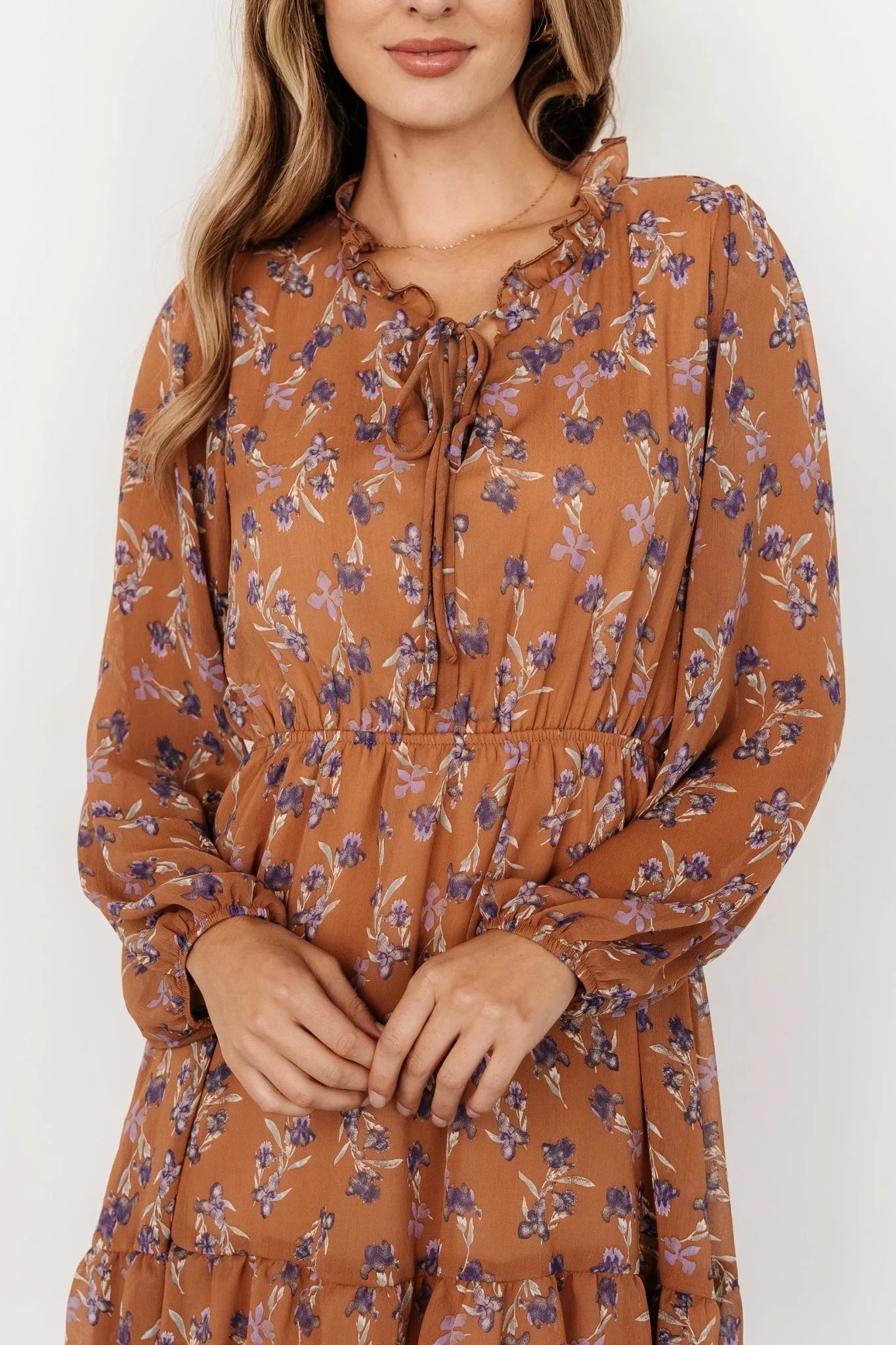 Pansy Mini Dress | Mocha + Purple Floral