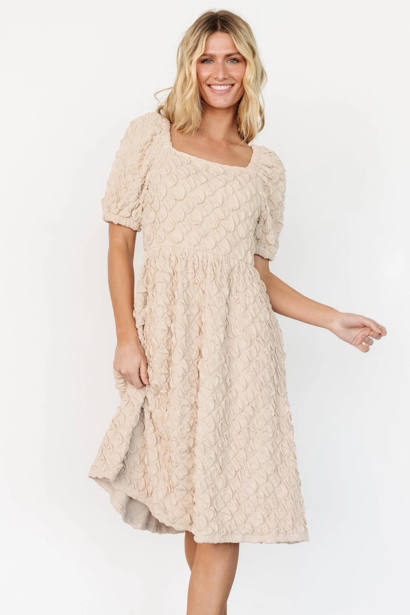 Keri Gathered Dress | Light Taupe