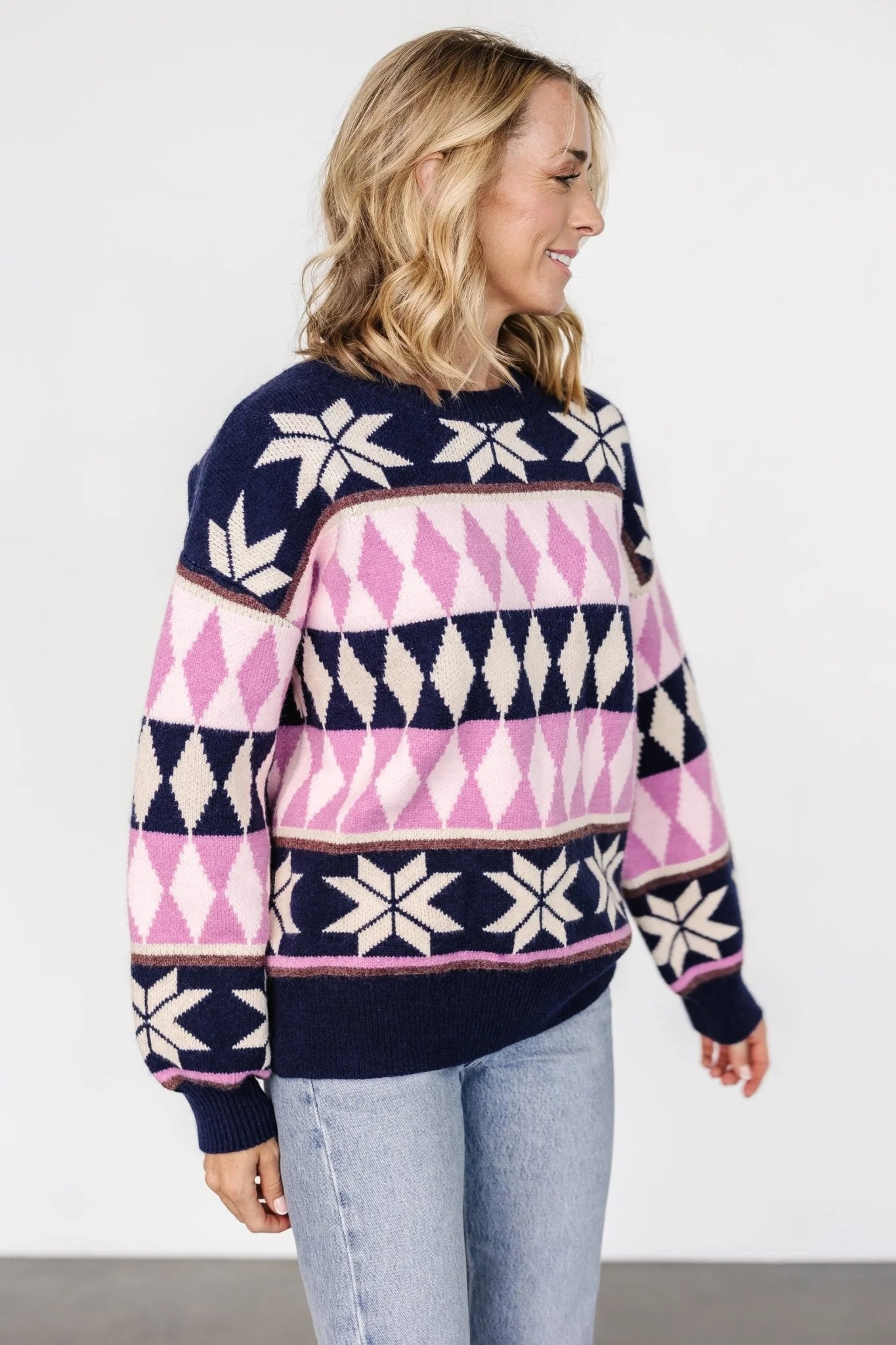 Zermatt Sweater | Navy + Pink Print