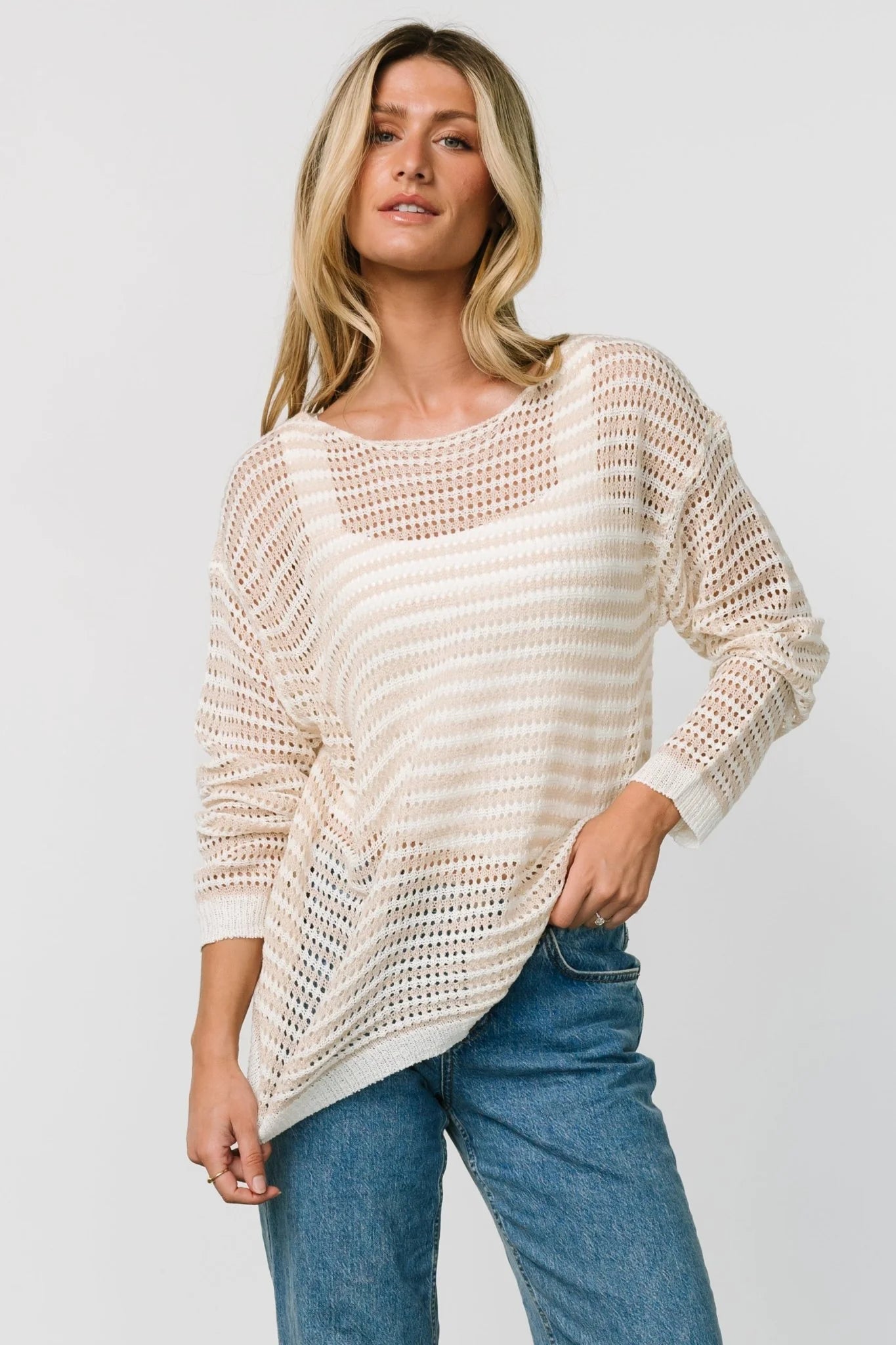 Valissa Open Knit Top | White + Sand