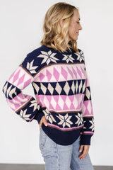 Zermatt Sweater | Navy + Pink Print