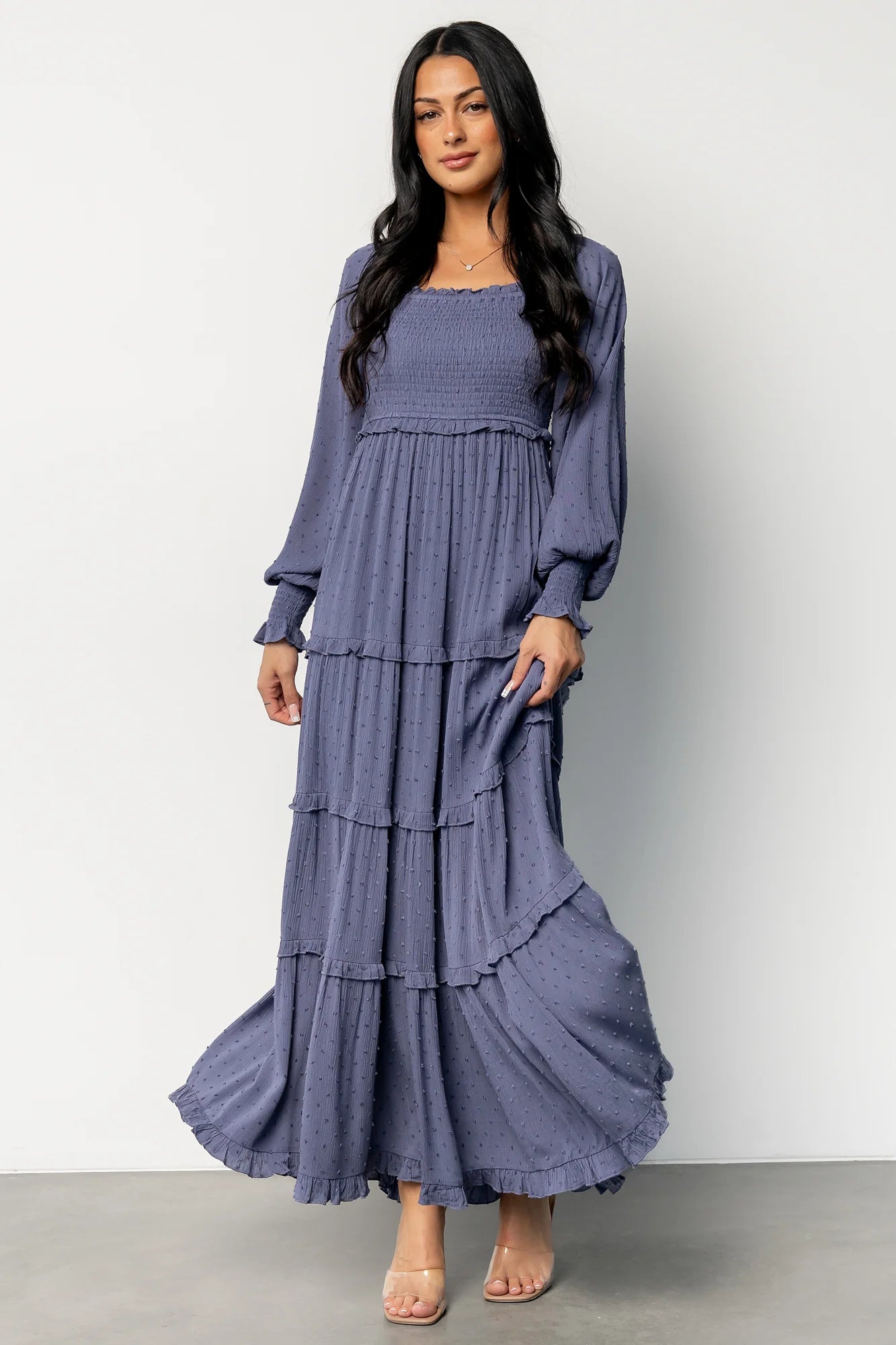 Amanda Smocked Dotted Maxi Dress | Dusk Blue