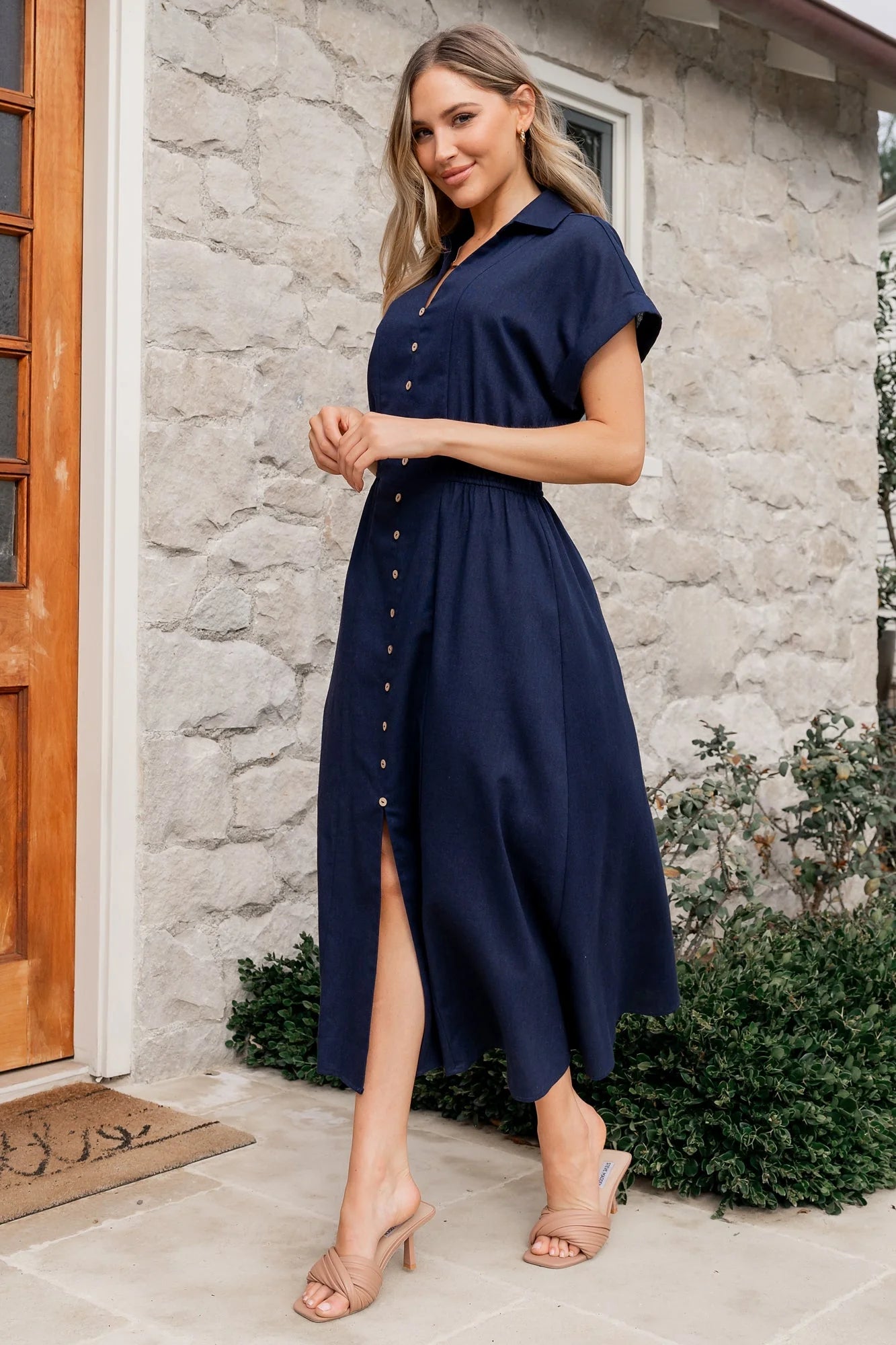 Larah Button Dress | Navy Blue