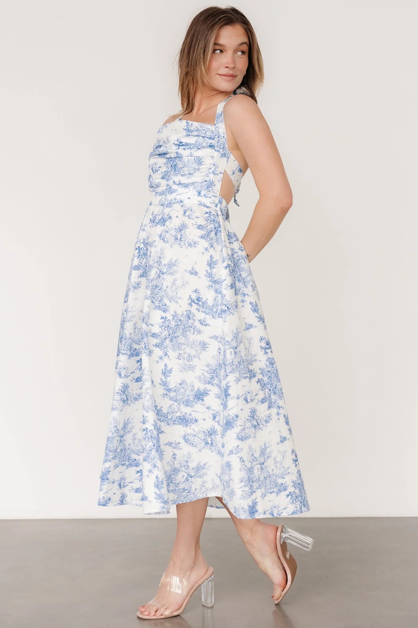 Carolyn Halter Midi Dress | White + Blue