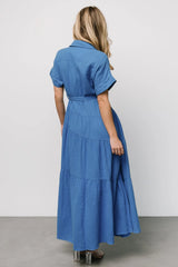 Aizey Button Up Maxi Dress | Blue