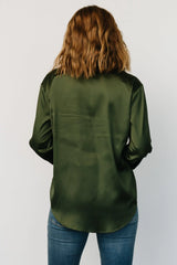 Kacey Satin Button Up Top | Dark Green