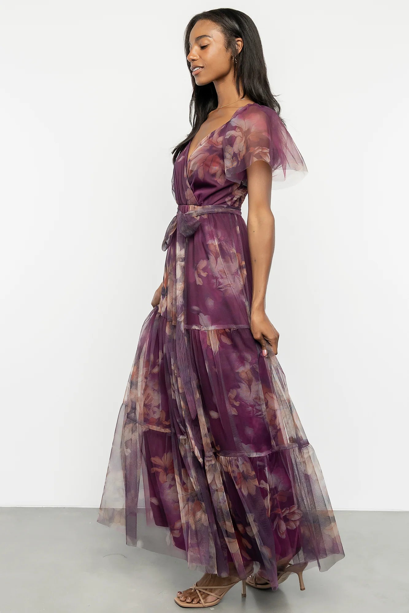 Nicola Tulle Maxi Dress | Aubergine Floral