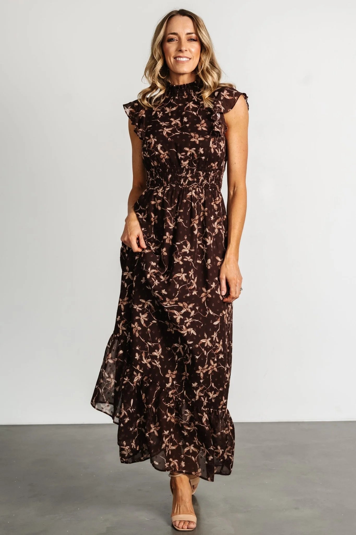Kearny Ruffle Maxi Dress | Brown + Natural
