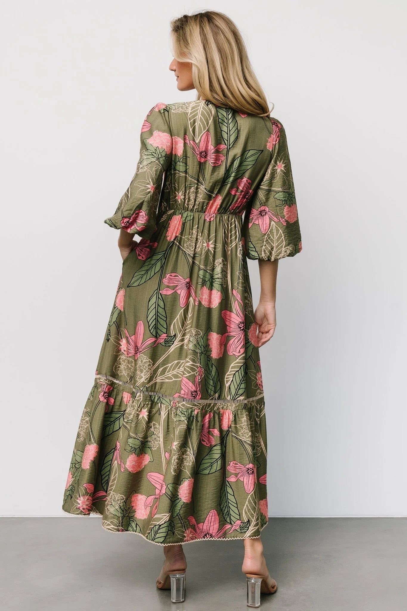 Lonna Dress | Olive + Fuschia Floral