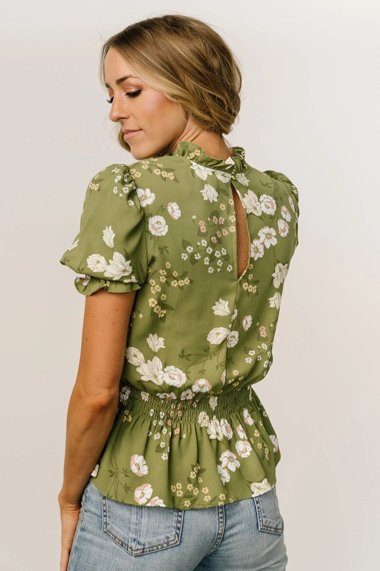 Beth Peplum Top | Olive Floral