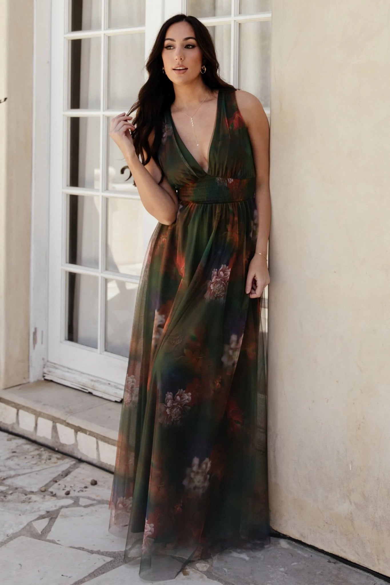 Kamila Tulle Maxi Dress | Olive Multi Floral