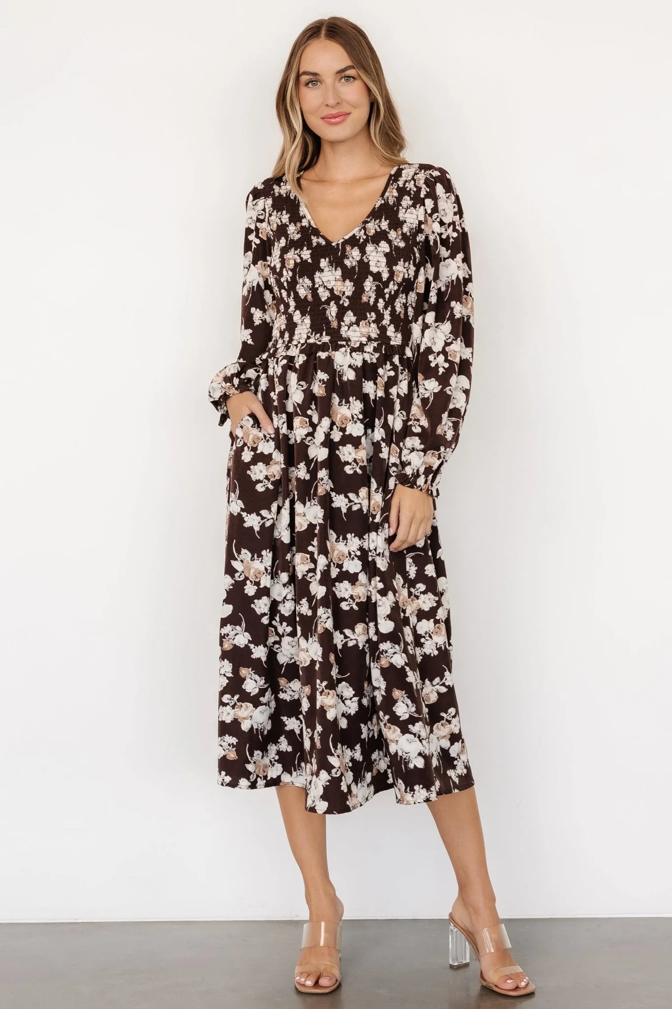 Matilda Smocked Midi Dress | Brown Floral