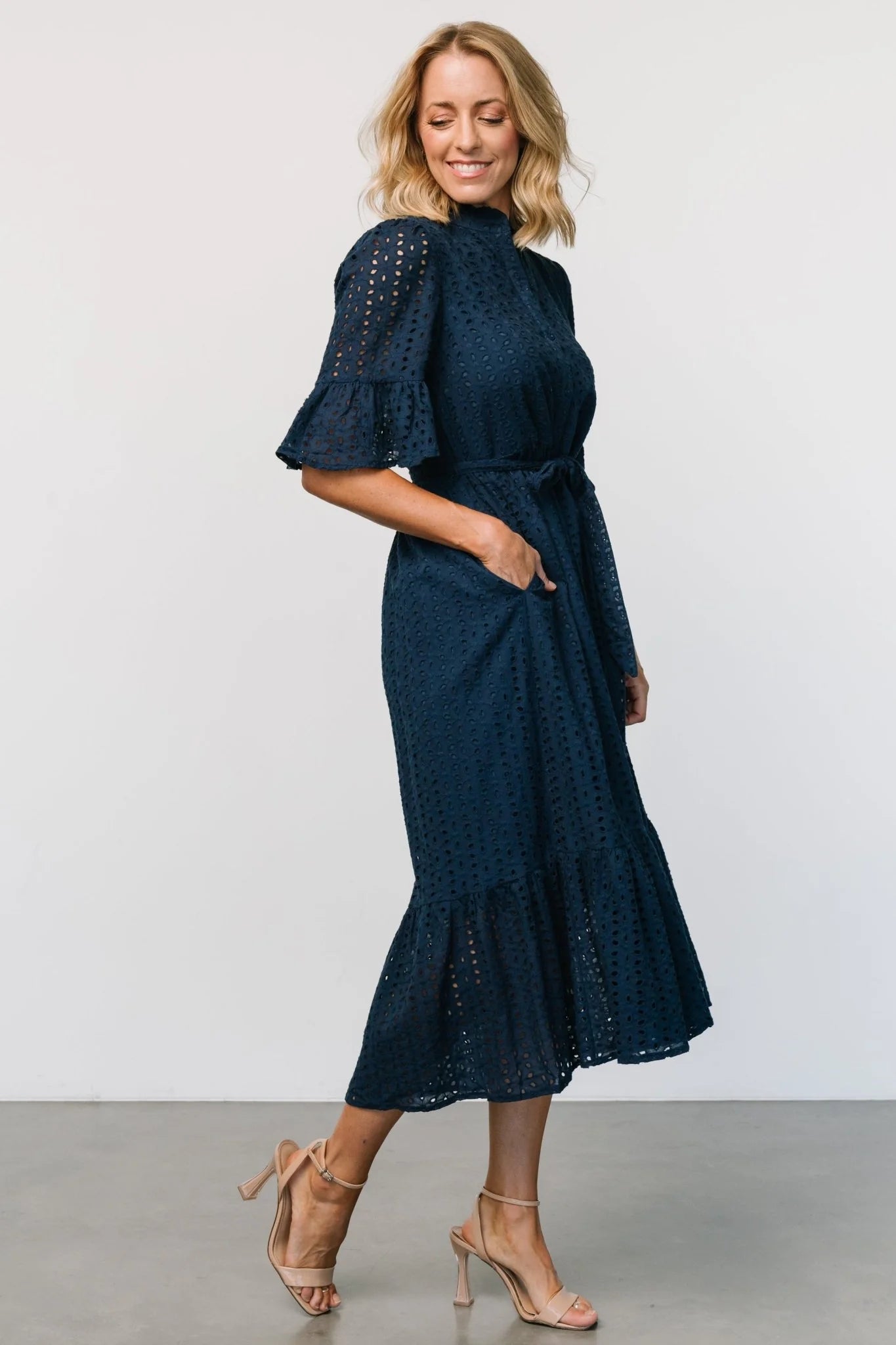 Virginia Eyelet Midi Dress | Navy