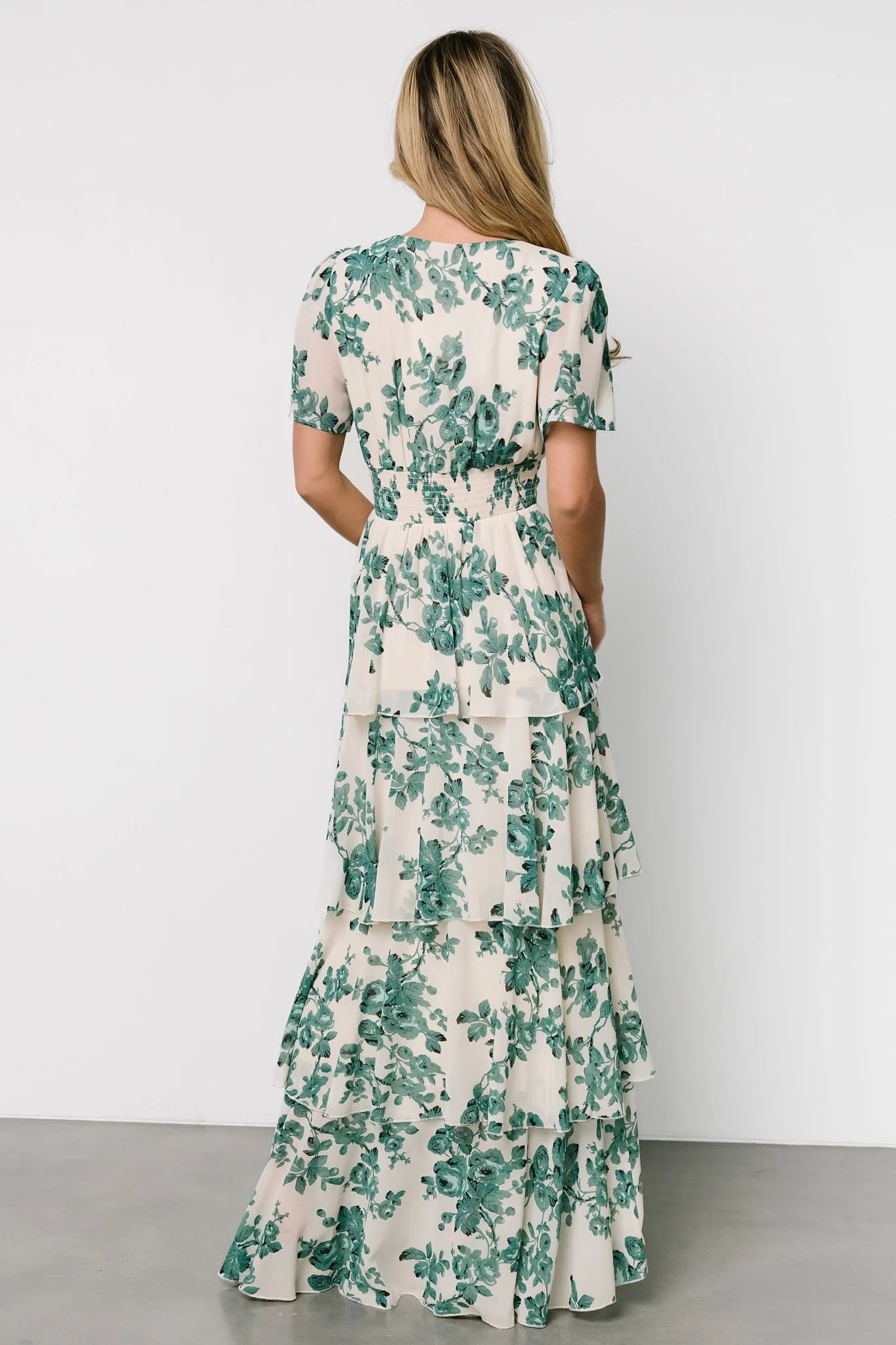 Montaigne Ruffle Maxi Dress | Ivory + Green Floral