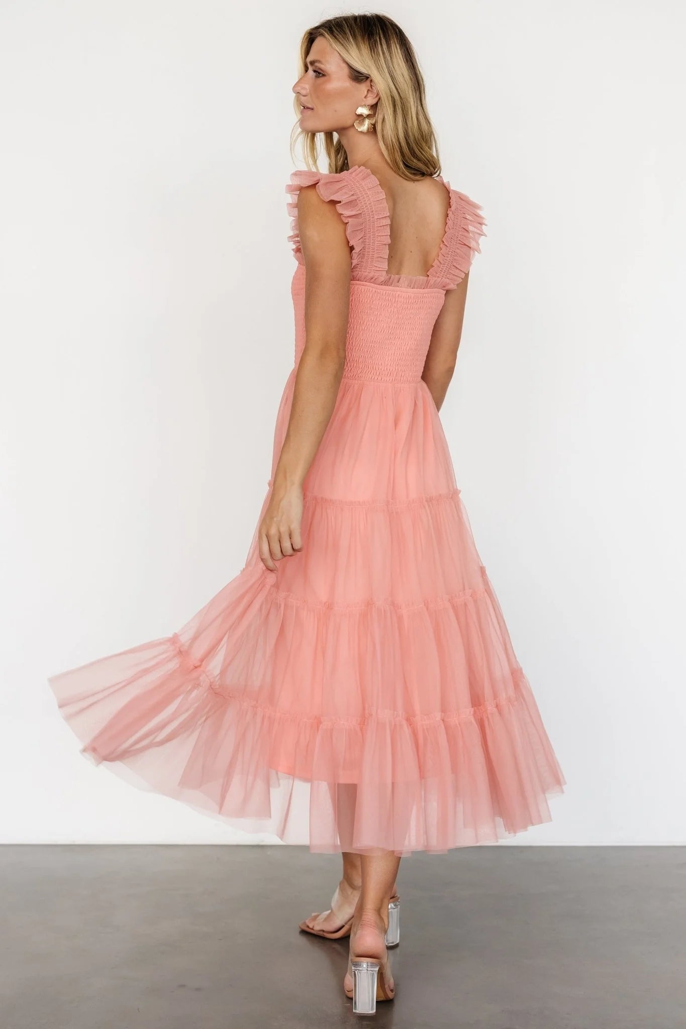 Emma Smocked Tulle Dress | Coral