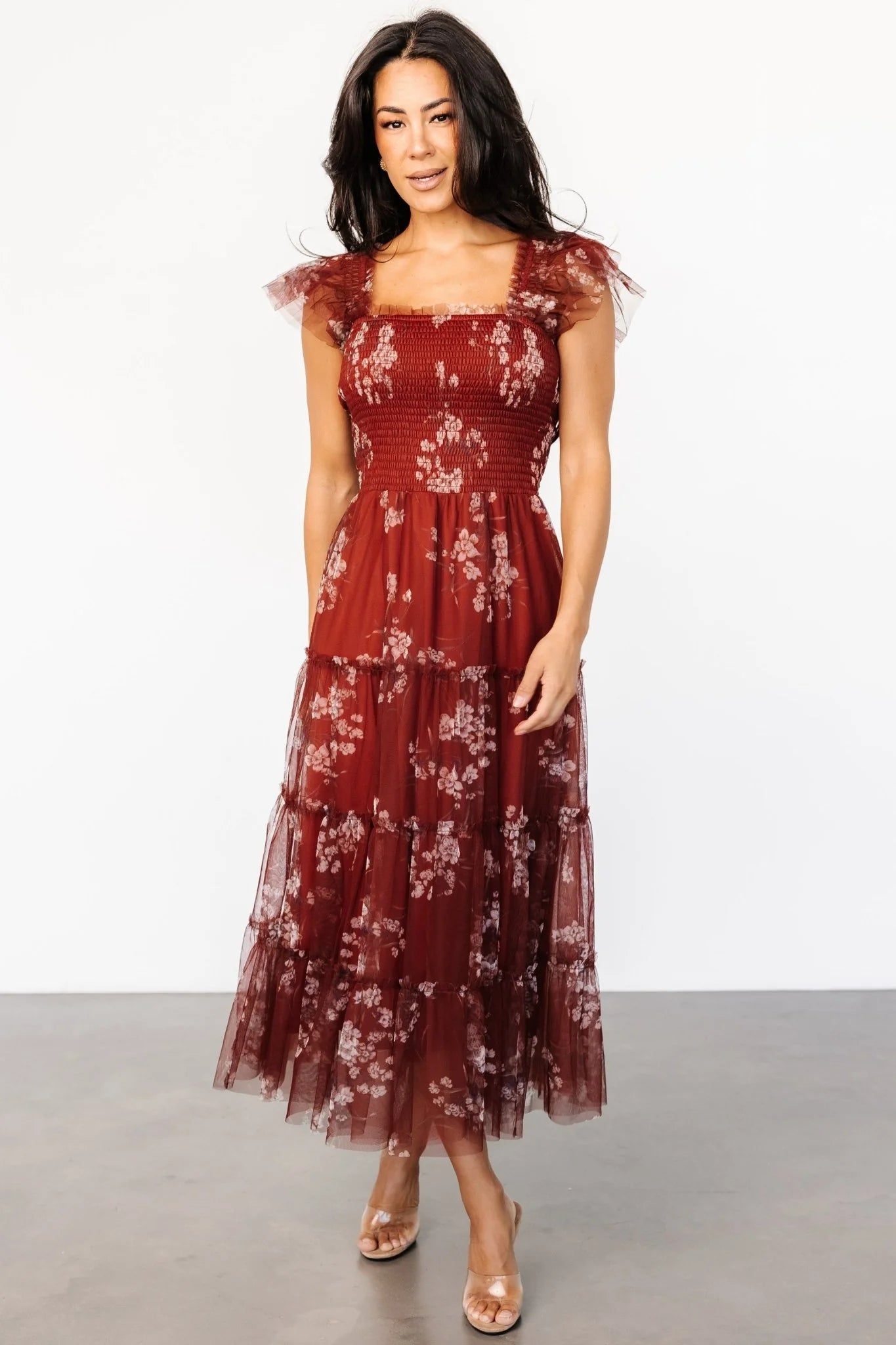 Clementine Tulle Midi Dress | Rust Floral