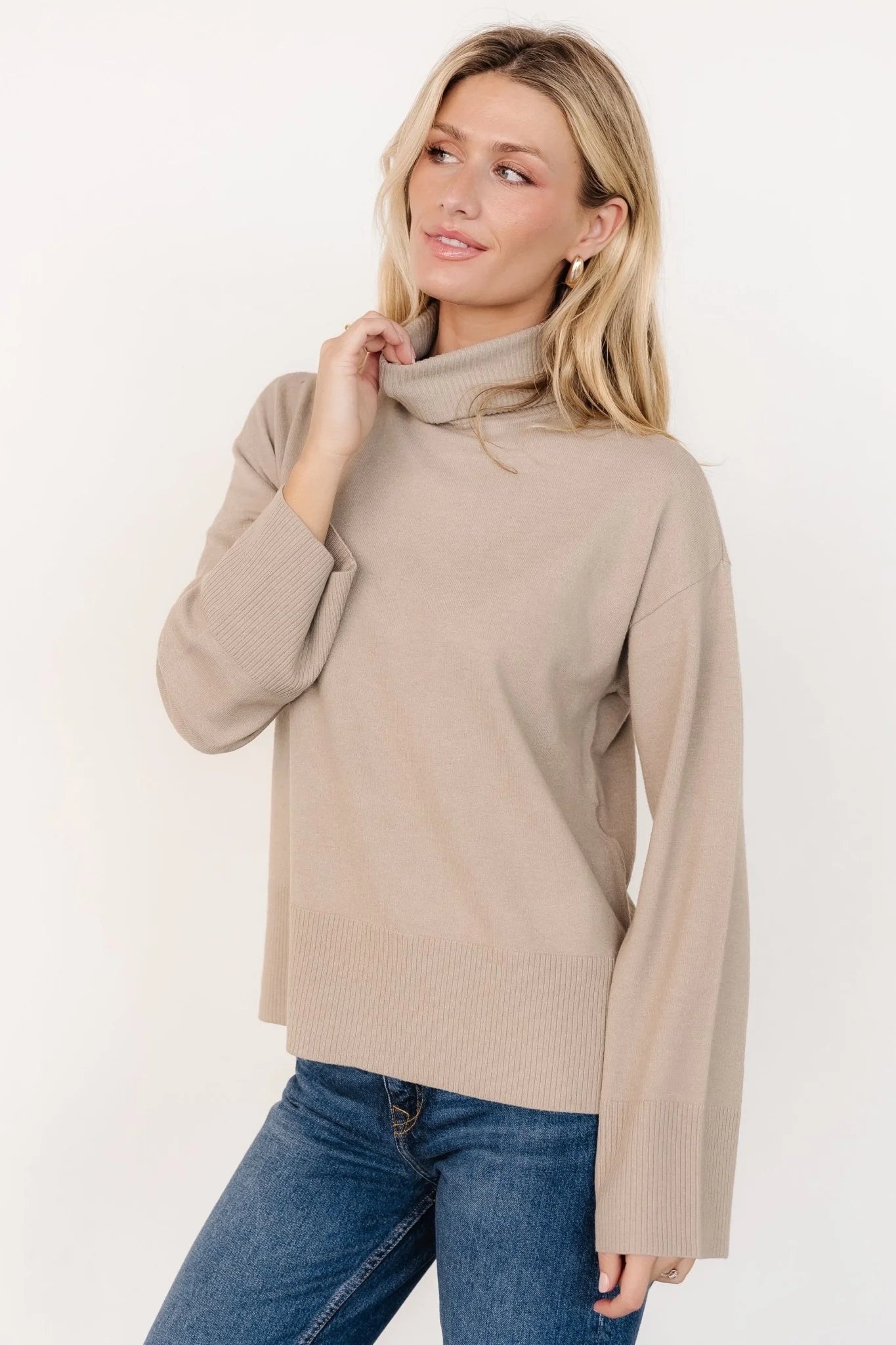 Irene Turtleneck Sweater Top | Stone