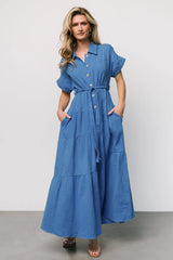 Aizey Button Up Maxi Dress | Blue
