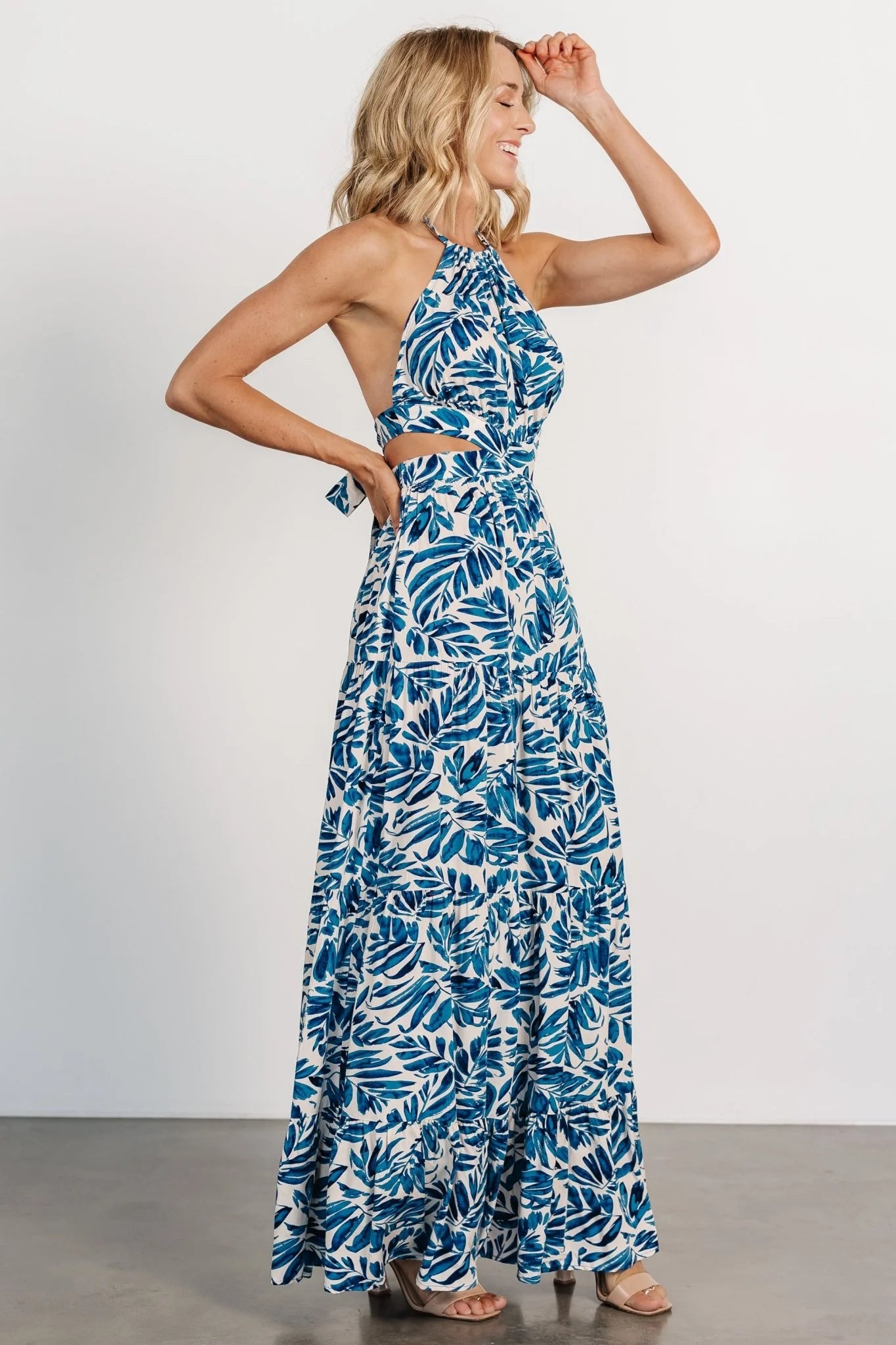 Brett Halter Maxi Dress | Cobalt Print
