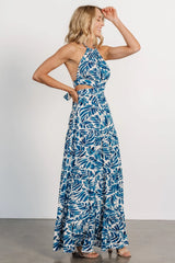 Brett Halter Maxi Dress | Cobalt Print
