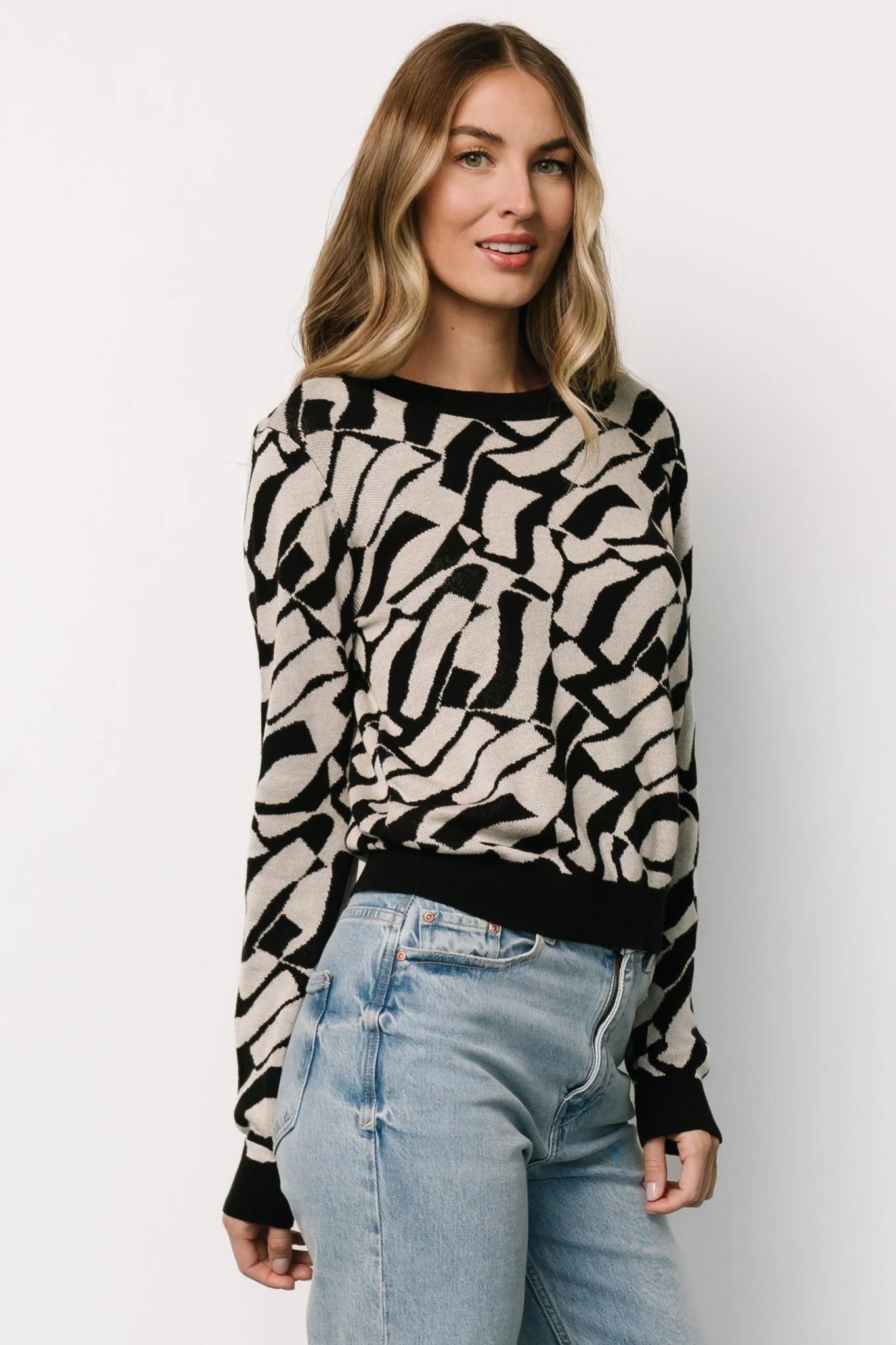 Petra Knit Sweater Top | Black + Ivory