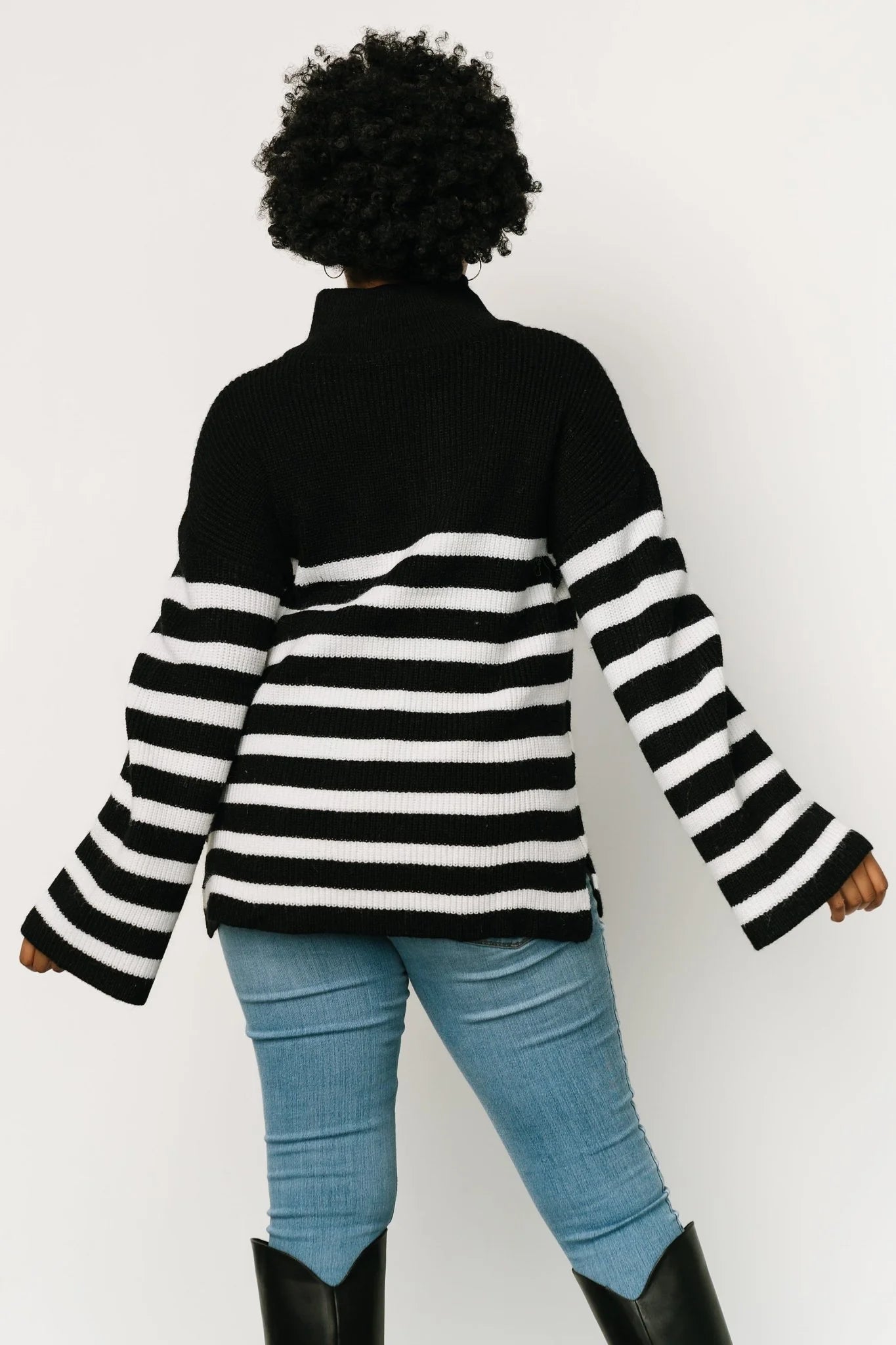 Elmer Striped Half Zip Sweater | Black + White