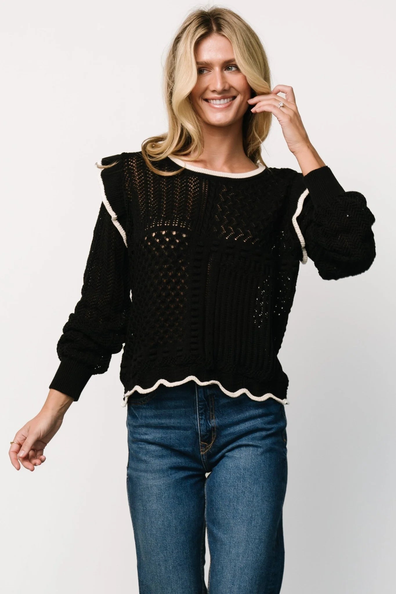 Oleya Knit Sweater Top | Black