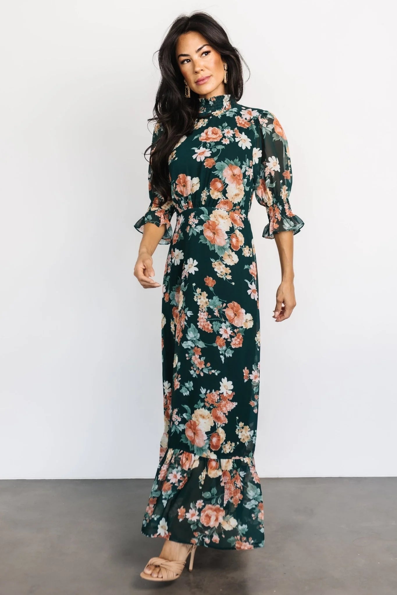 Marie Mock Neck Maxi Dress | Dark Green Floral