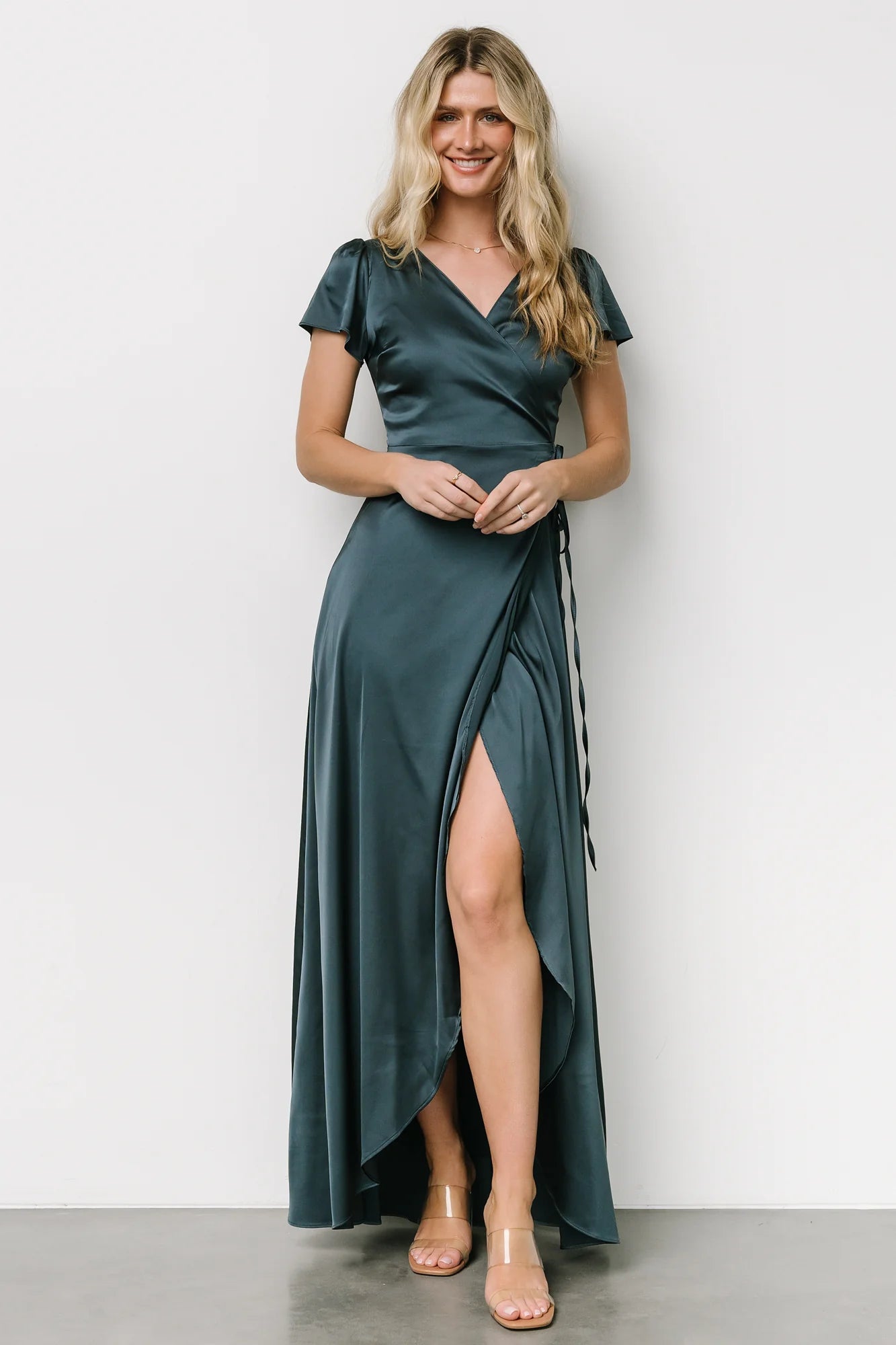 Krystal Satin Wrap Gown | Deep Blue