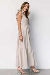 Hettie Button Maxi Dress | Beige Stripe