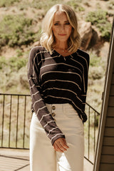 Houston Relaxed Sweater Top | Black Stripe