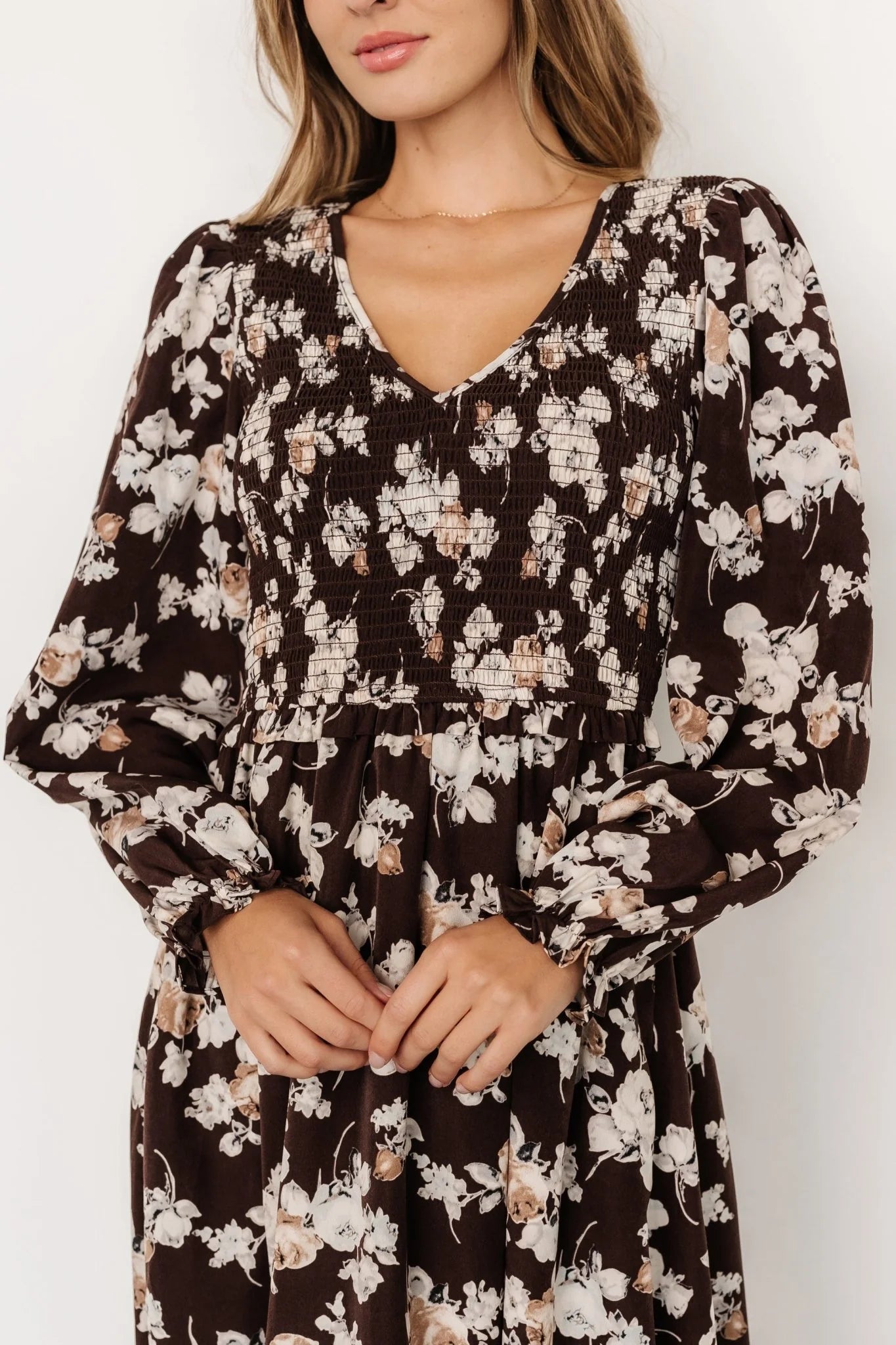 Matilda Smocked Midi Dress | Brown Floral