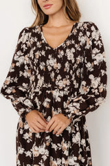 Matilda Smocked Midi Dress | Brown Floral