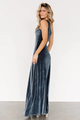 Tatiana Velvet One Shoulder Maxi Dress | Slate Blue