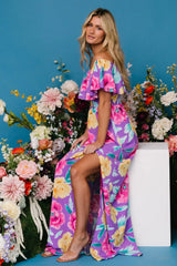 Talia Off Shoulder Maxi Dress | Purple Floral