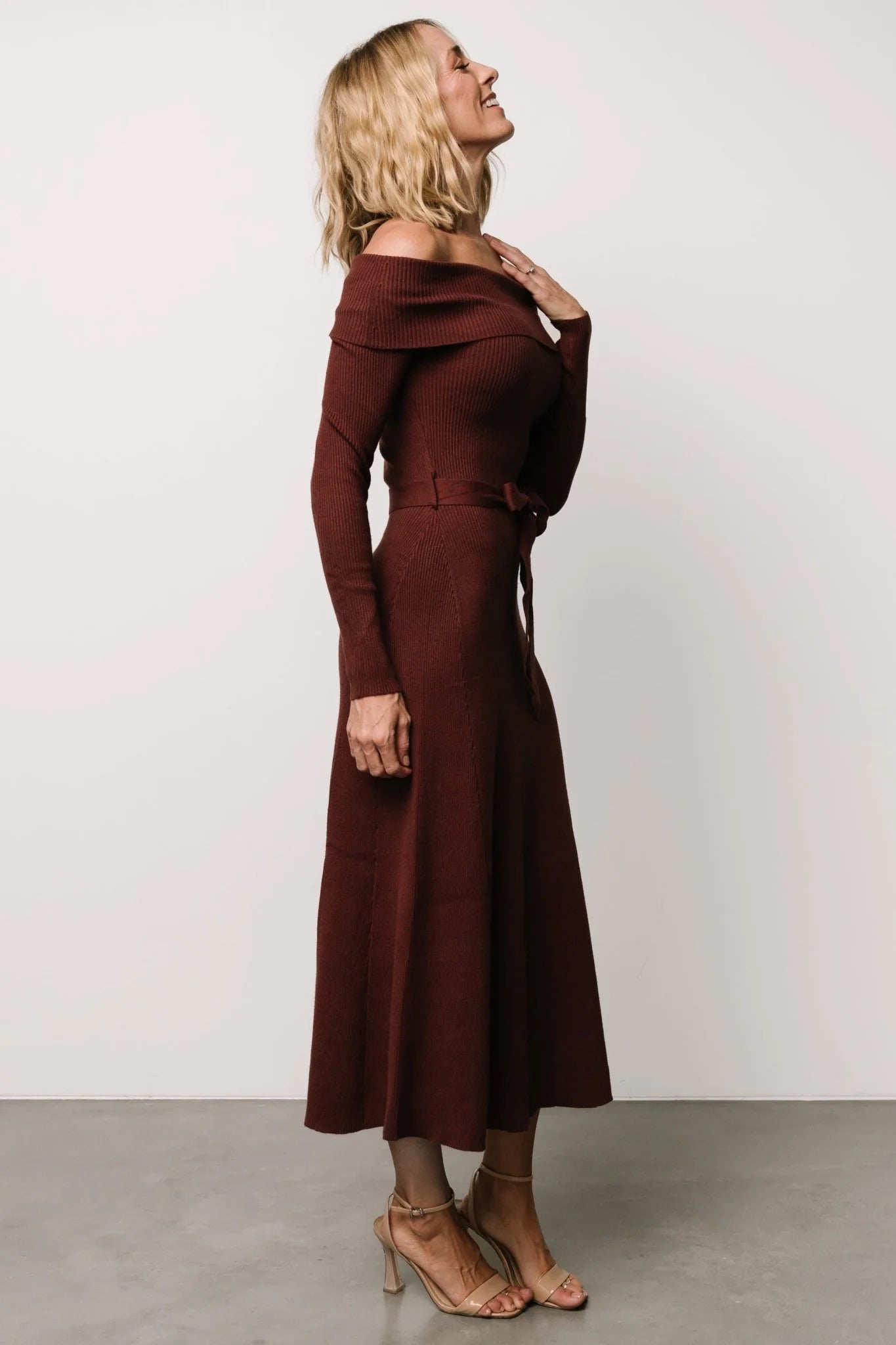 Rheta Off Shoulder Sweater Dress | Mahogany