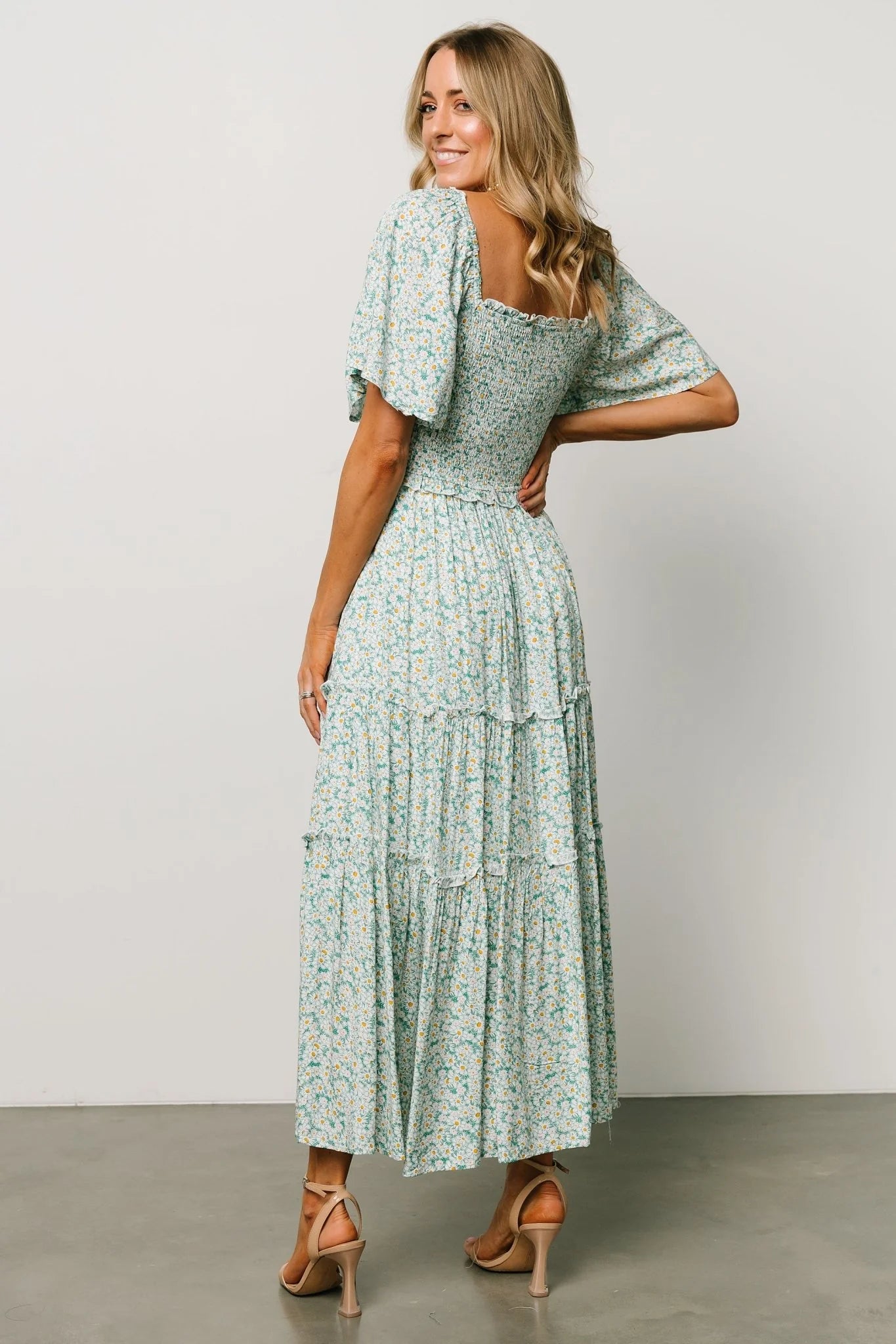 Regina Smocked Maxi Dress | Green Floral
