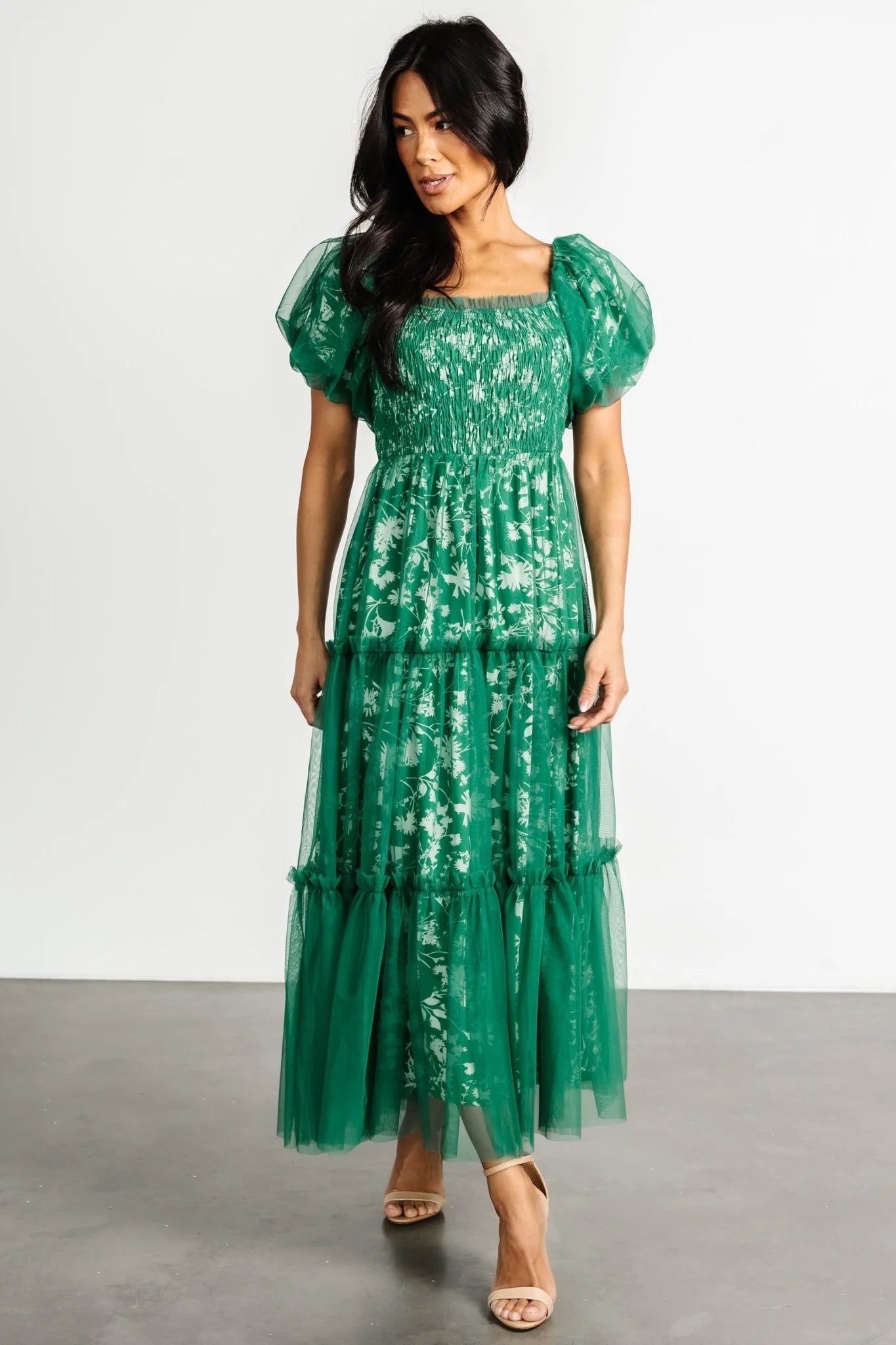 Doria Tulle Floral Maxi Dress | Green