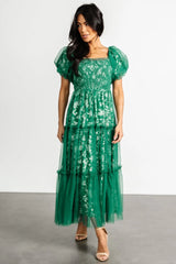 Doria Tulle Floral Maxi Dress | Green