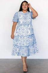 Mirabel Eyelet Midi Dress | White + Blue