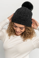 Malery Velvet Cable Knit Beanie | Black