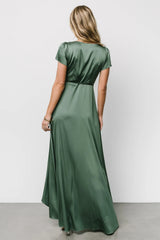 Krystal Satin Wrap Gown | Winter Green